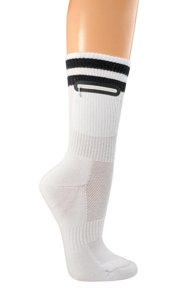 TippTexx 24 Funktionssocken 2 Paar COOLMAX Tresor-Socken Sportsocken mit Tasche für Damen & Herren (2 Paar) Polstersohle, Spezial-Piqué-Netzstrick, Tasche mit Reißverschluss Bild 2