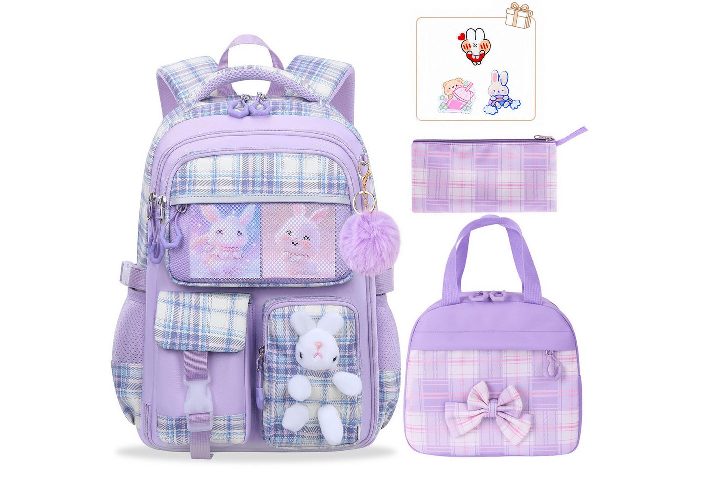 MOPUEA Schulrucksack Schulrucksack Set 3-tlg Wasserabweisend Ergonomisch mit Viele Fächer (Schulrucksack Set mit Lunchtasche und Federmäppchen, Rucksack Lunchtasche und Federmäppchen im passenden Design), Wasserabweisend ergonomisch reflektierend großes Hauptfach Bild 2
