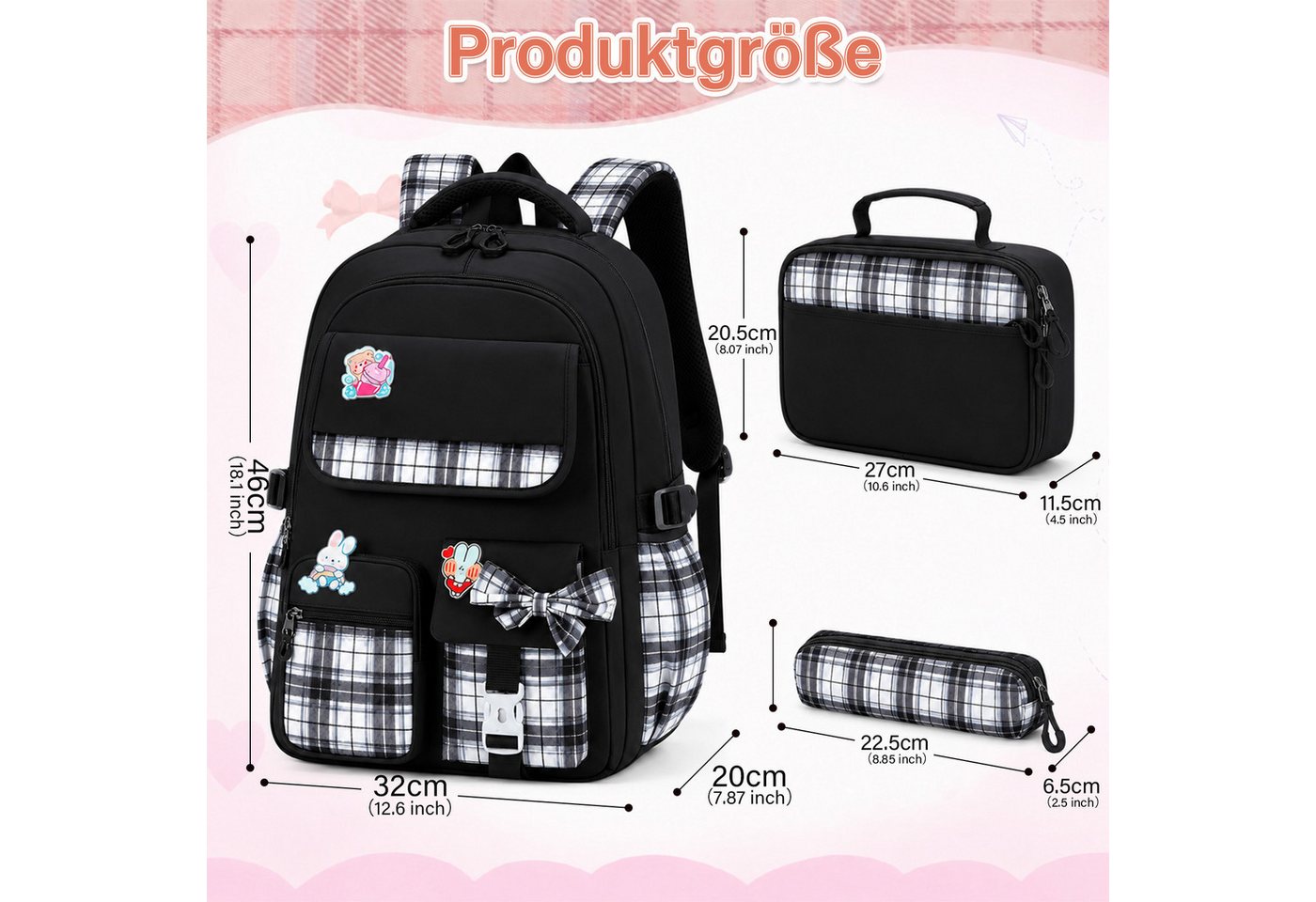 MOPUEA Schulrucksack Schulrucksack Set 3-tlg Wasserabweisend Ergonomisch mit Viele Fächer (Schulrucksack Set mit Lunchtasche und Federmäppchen, Rucksack Lunchtasche und Federmäppchen im passenden Design), Wasserabweisend ergonomisch reflektierend großes Hauptfach Bild 4