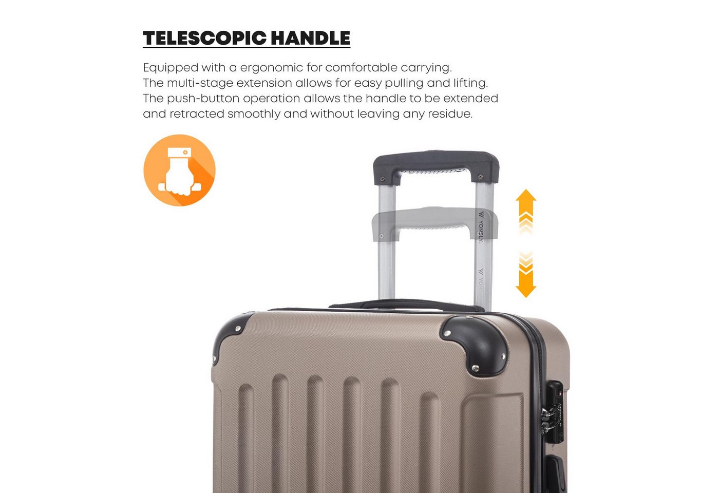 YONSLY Koffer Premium Reisekoffer Hartschalen-Koffer Trolley Kabinenkoffer S-M-L-XL, 4 Rollen, 360°-Doppelrollen, TSA-/Zahlenschloss, YKK-/Standardreißverschluss Bild 5
