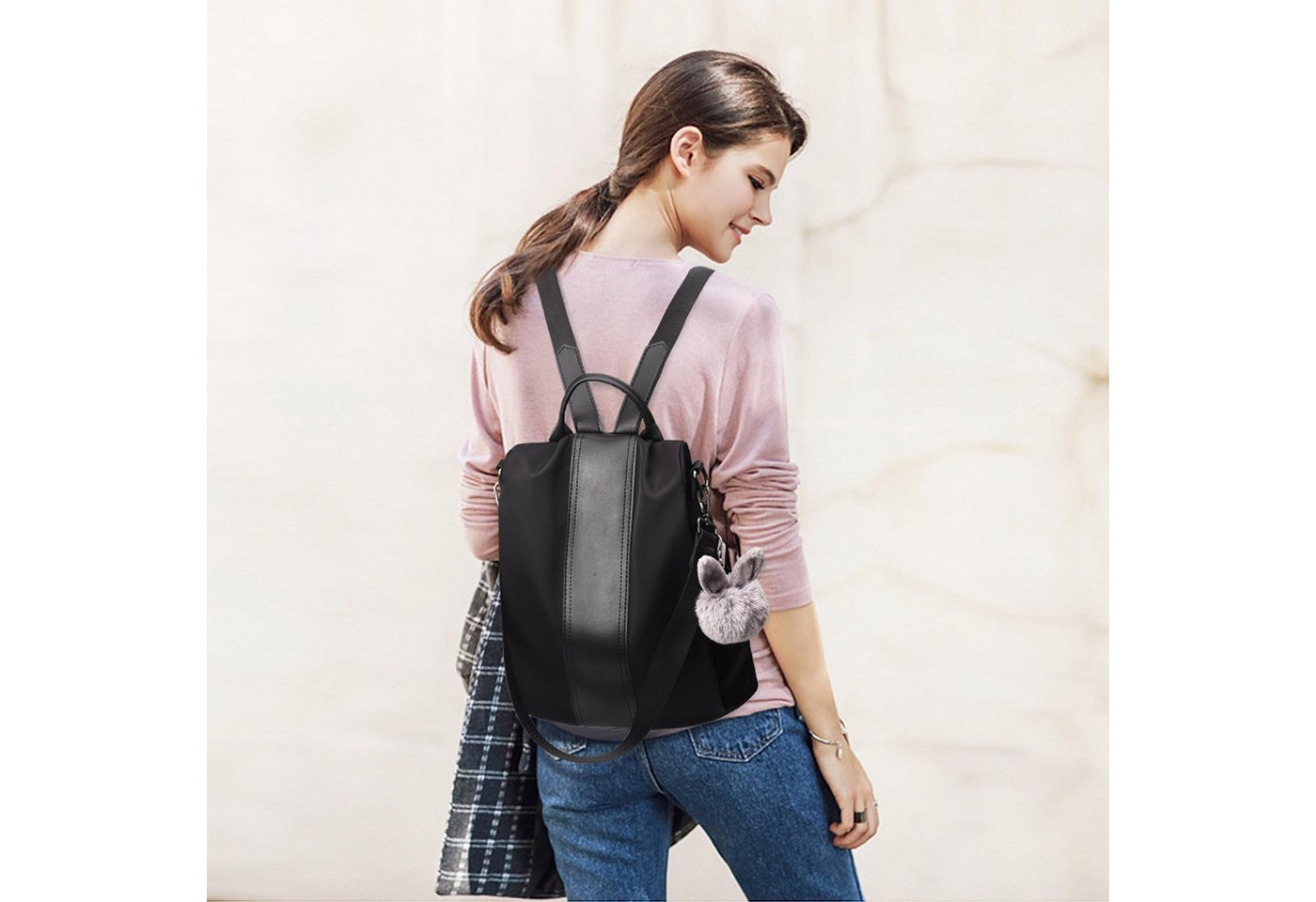 Toomoke Rucksack Cityrucksäcke Damen Anti-Diebstahl, Nylon, wasserabweisend, leicht, Rucksacktaschen 2-in-1, Schultertasche, 32 x 14 x 34 cm, Reise Alltag Bild 4