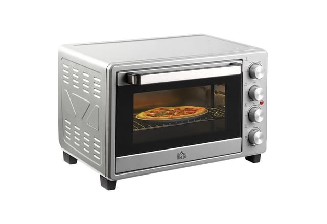 Homcom Mini Backofen 32l 100 °c-230 °c 1600 W Mini Ofen Mit Backblech Krümelblech Grillrost Und 3 Kochmodi Pizzaofen Mit Timer Backblech-griff Edelstahl Silber