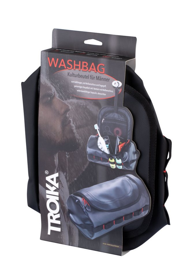 TROIKA Kulturbeutel zum Aufhängen WASHBAG aus Tarpaulin – robuste Waschtasche für Reisen, Waschtasche für Reisen, geräumige Kulturtasche für Männer, mit Haken