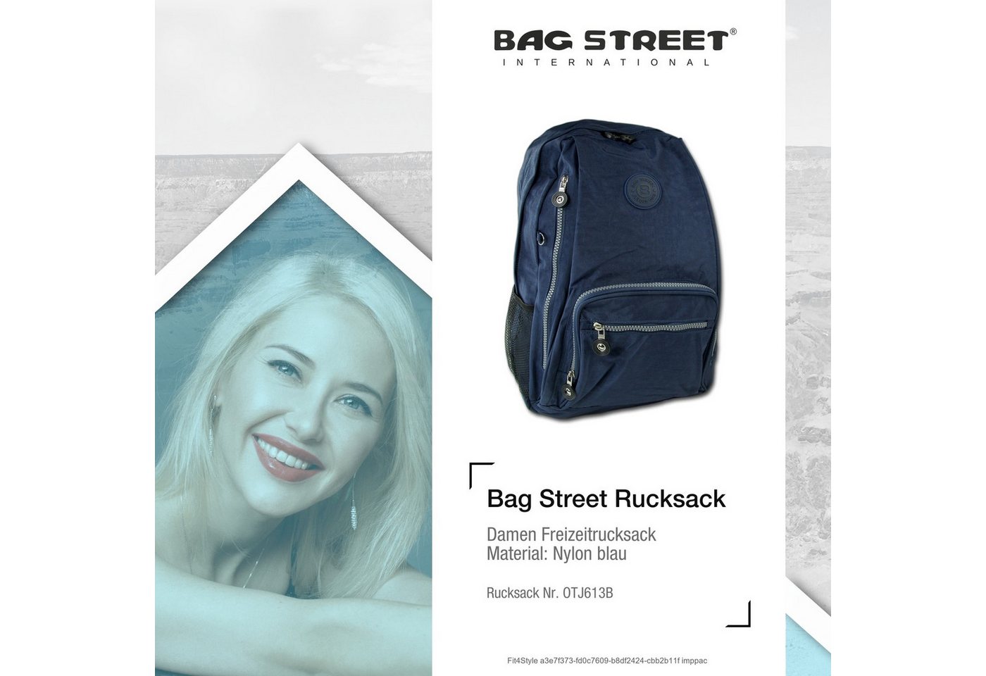 BAG STREET Freizeitrucksack Bag Street Rucksack Nylon navy, Damen, Jugend Freizeitrucksack, Sportrucksack Nylon, blau ca 43cm hoch Bild 2