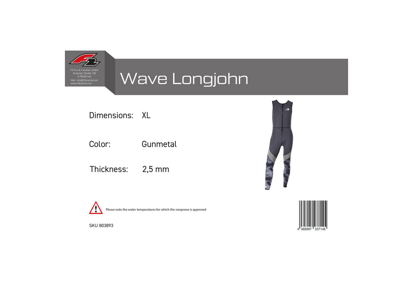 F2 Neoprenanzug F2 Herren Neopren Anzug Wave Longjohn 2,5 mm XL Anthrazit Bild 3