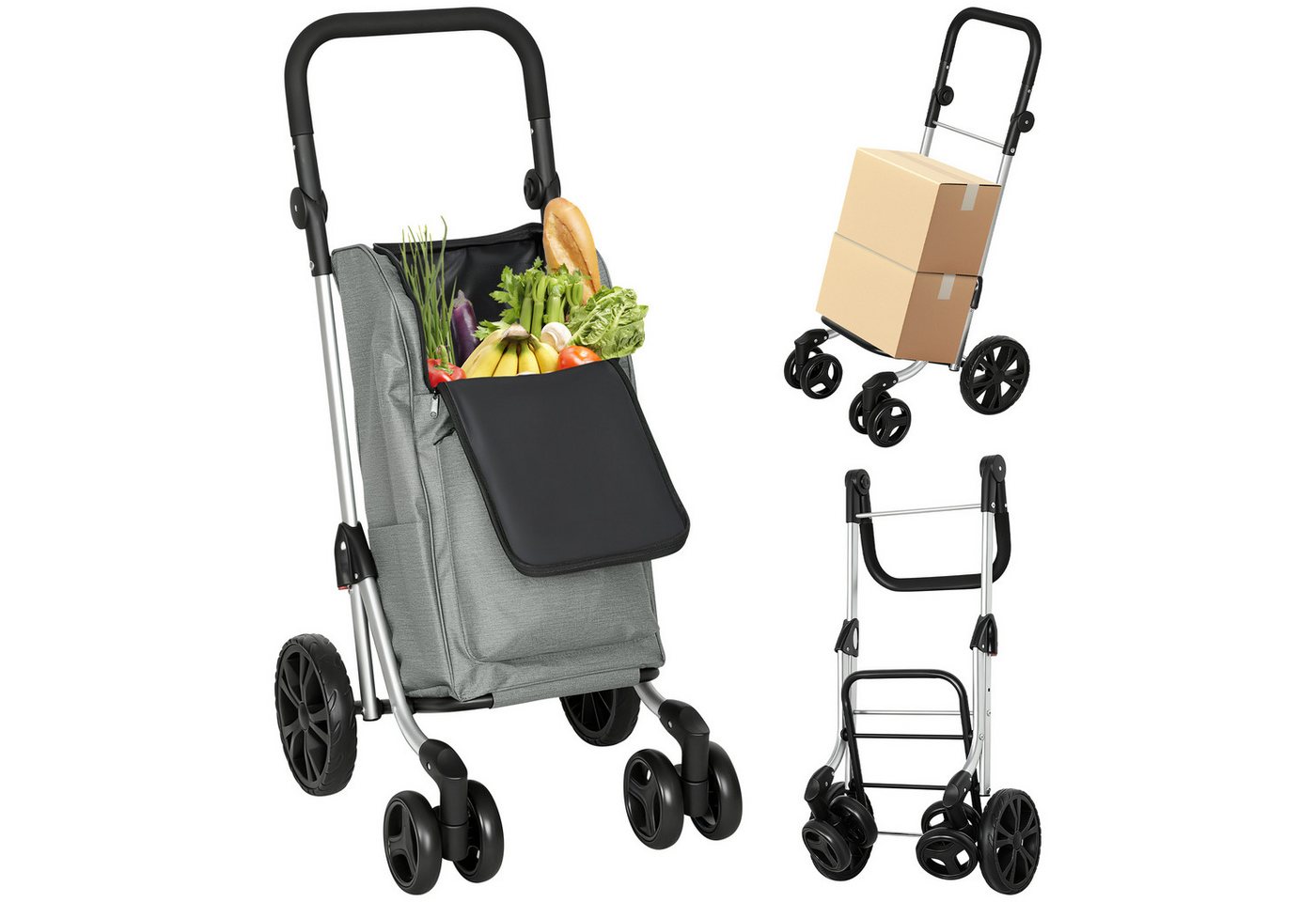 HOMCOM Einkaufstrolley Einkaufswagen Einkaufsroller mit abnehmbarer Tasche, 46 l, Aluminiumrahmen, Grau Bild 3
