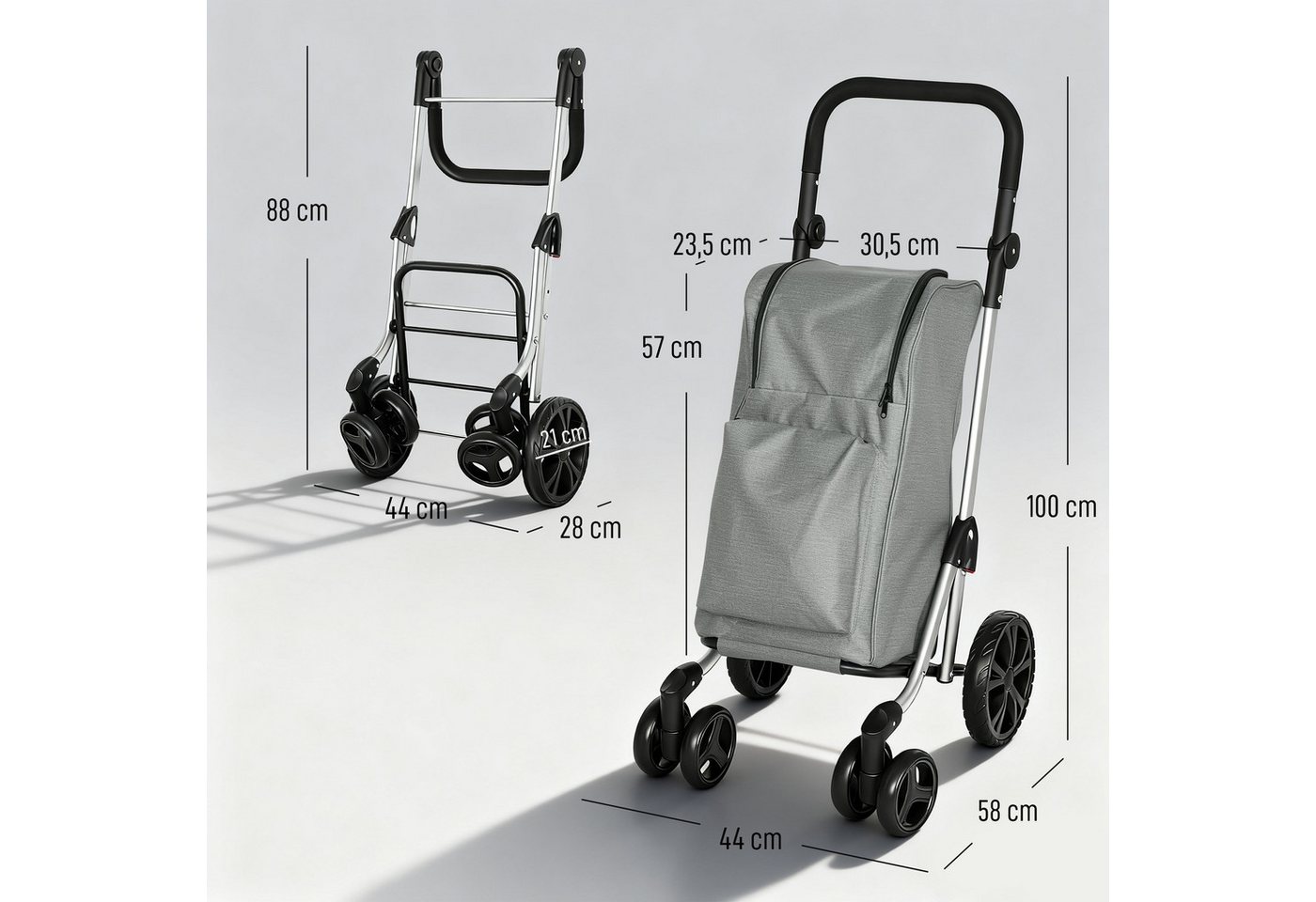 HOMCOM Einkaufstrolley Einkaufswagen Einkaufsroller mit abnehmbarer Tasche, 46 l, Aluminiumrahmen, Grau Bild 4