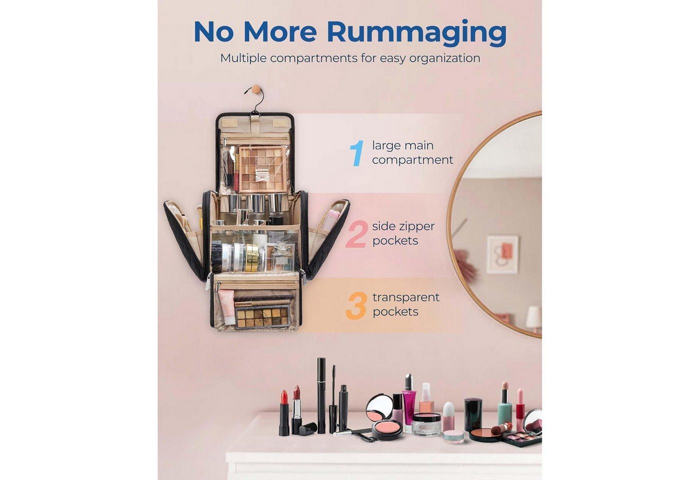 LuxusKollektion Kulturbeutel Kulturbeutel Make Up Organiser Groß Aufhänger Damen Mädchen Schwarz Bild 2