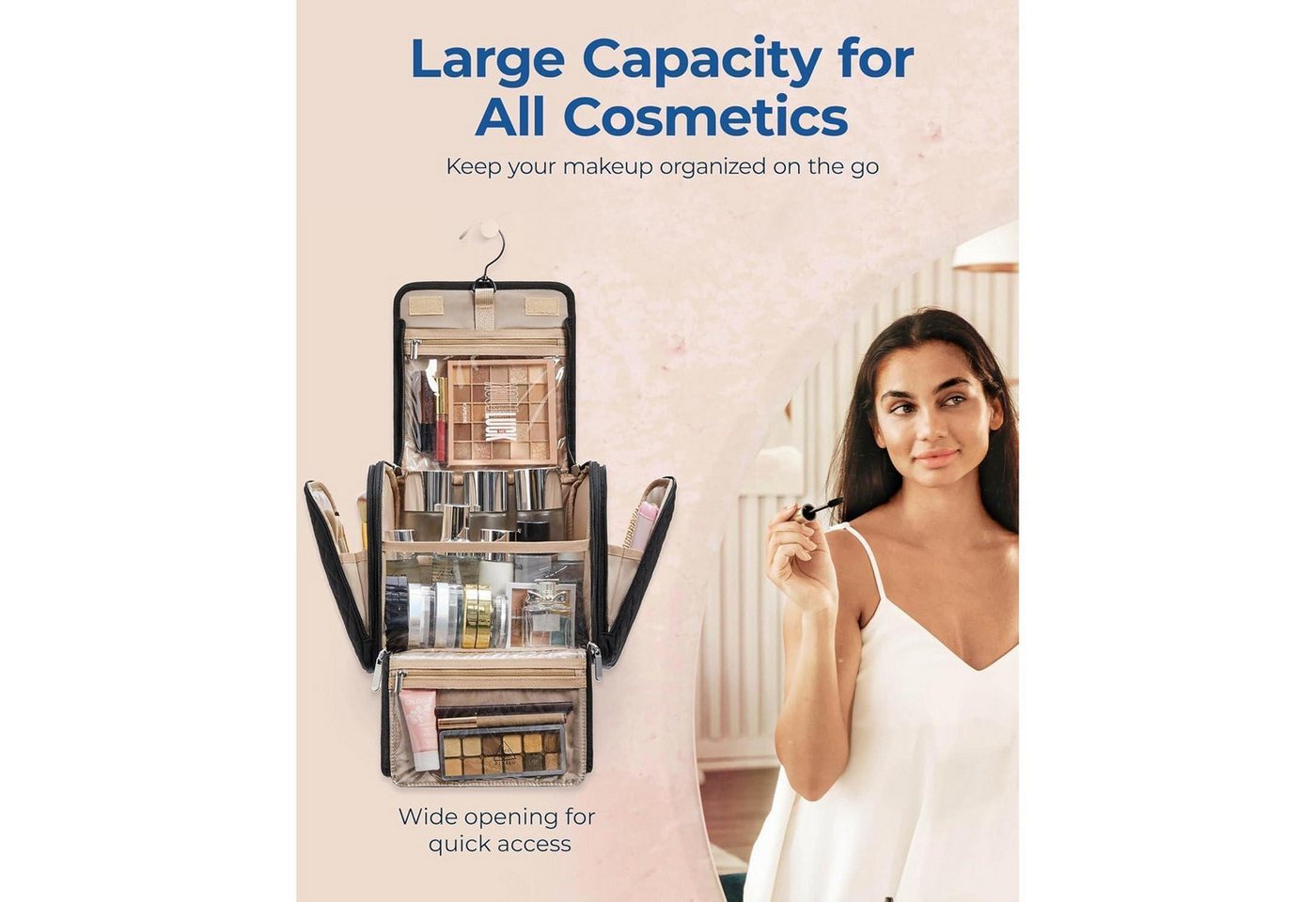 LuxusKollektion Kulturbeutel Kulturbeutel Make Up Organiser Groß Aufhänger Damen Mädchen Schwarz Bild 4