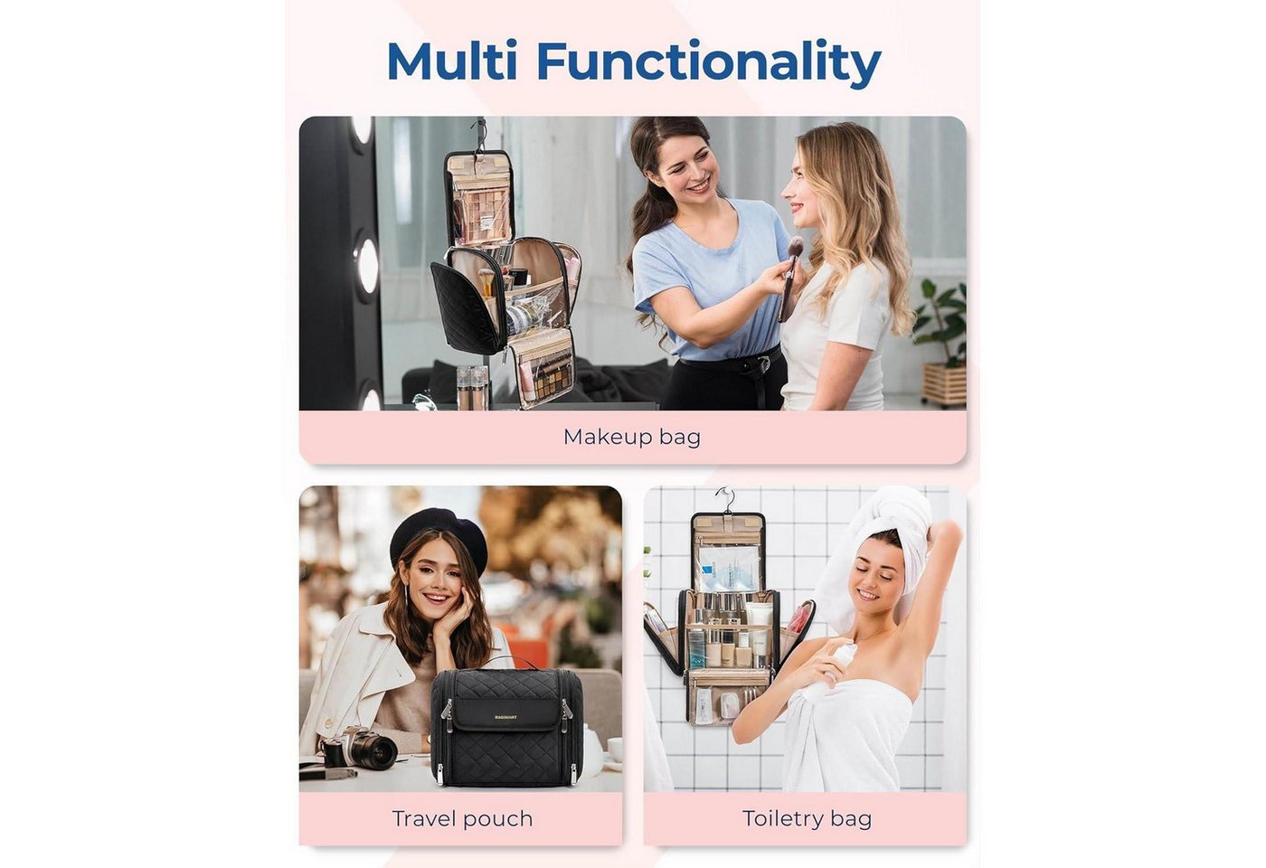 LuxusKollektion Kulturbeutel Kulturbeutel Make Up Organiser Groß Aufhänger Damen Mädchen Schwarz Bild 5