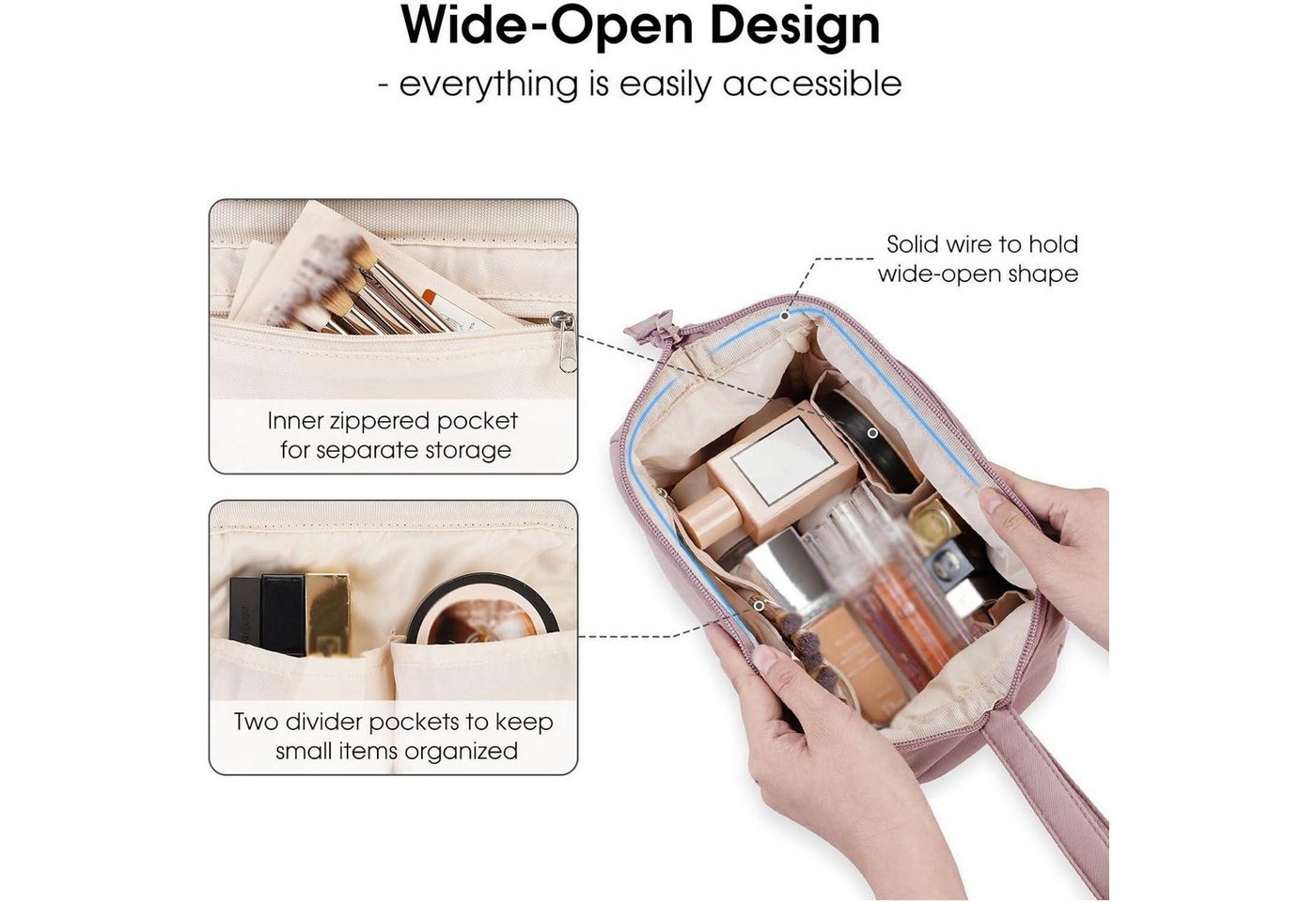 LuxusKollektion Kosmetiktasche Kulturtasche Kulturbeutel Kosmetiktasche Makeuptasche Damen A-rosa Bild 2