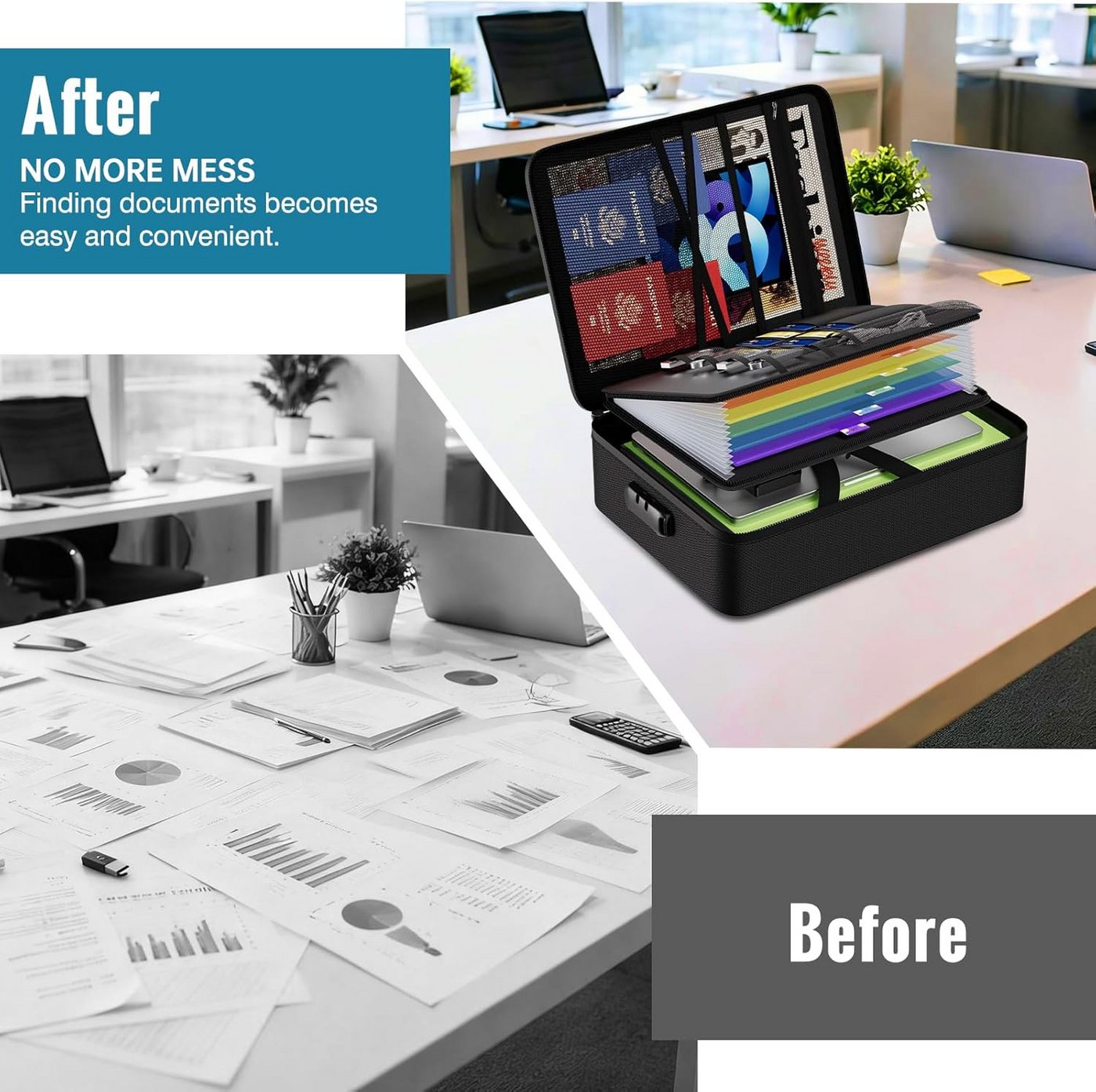 Fyrove Dokumententasche Feuerfeste Dokumentenmappe mit Zahlenschloss,Ordner mit 13 Fächern (für Dokumente, Reisepässe und Wertsachen), Dokumententasche,handtasche,wasserdicht,36 × 27 × 10 cm Bild 4