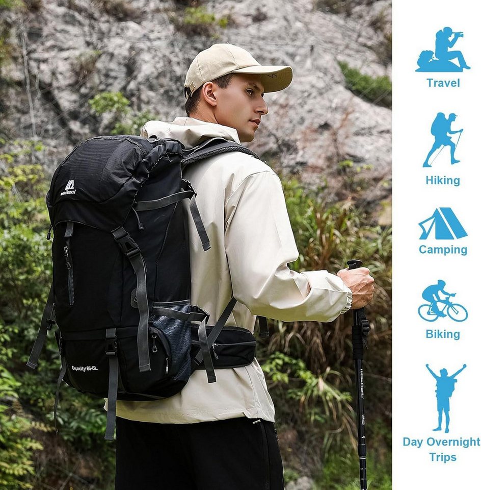 Toomoke Tourenrucksack Wanderrucksack 70L,Oxford Rucksack,Reiserucksack Camping Rucksack (Trekkingrucksack für Wandern, Klettern, Reisen Sport, mit Regenhülle, wasserfest & belüftetem Rücken), Separatem Schuhfach, wasserdicht, ultraleicht und reißfest Bild 3