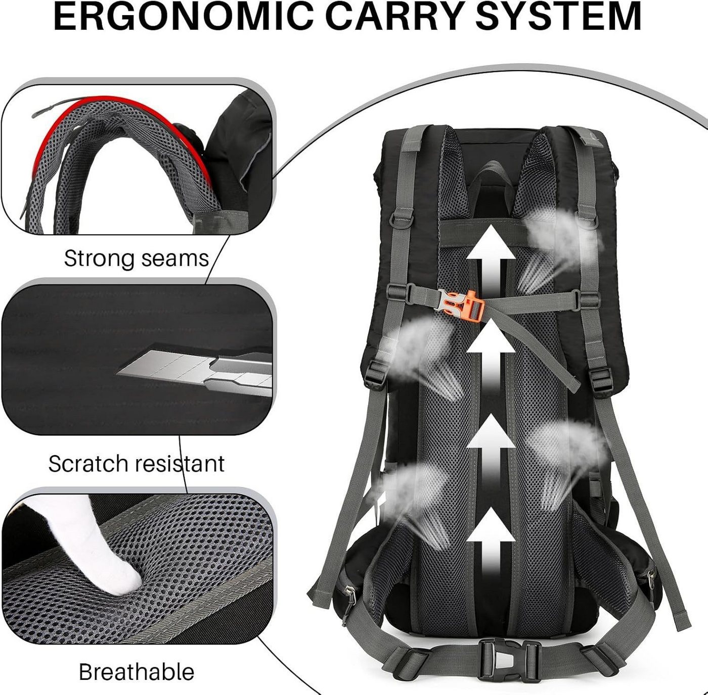 Toomoke Tourenrucksack Wanderrucksack 70L,Oxford Rucksack,Reiserucksack Camping Rucksack (Trekkingrucksack für Wandern, Klettern, Reisen Sport, mit Regenhülle, wasserfest & belüftetem Rücken), Separatem Schuhfach, wasserdicht, ultraleicht und reißfest Bild 4