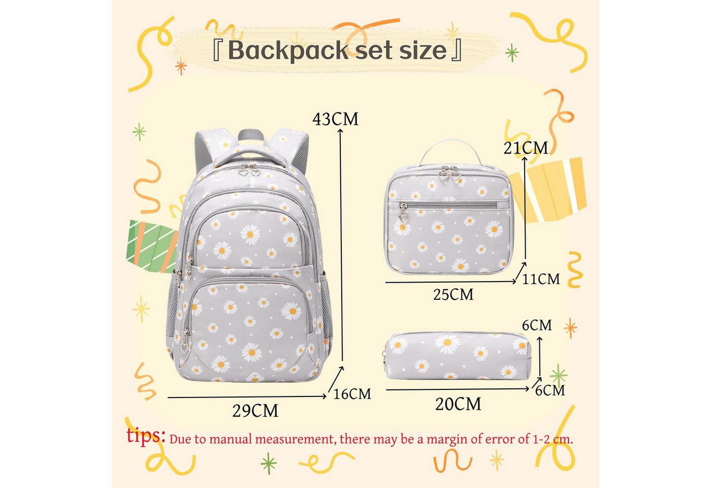 MOPUEA Schulrucksack Schulrucksack Set 3-teilig Wasserabweisend Ergonomisch Atmungsaktiv, Büchertasche Schultasche mit Lunchbox und Federmäppchen Tagesrucksäcke