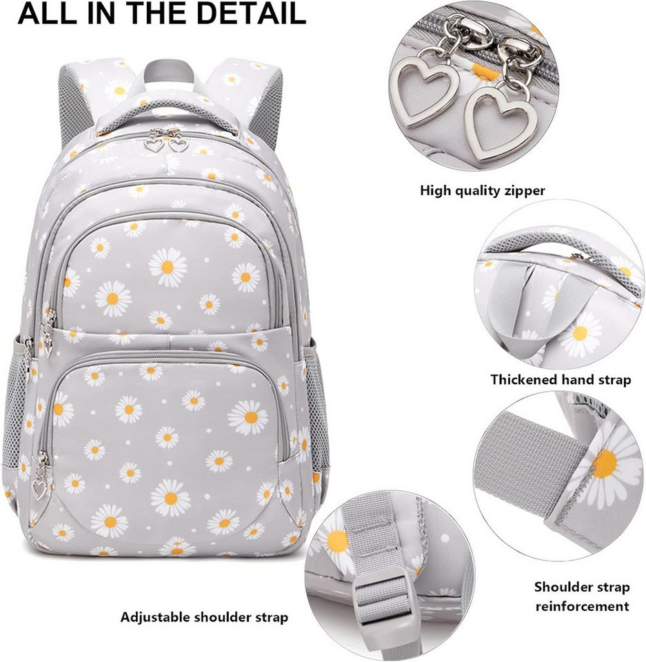 MOPUEA Schulrucksack Schulrucksack Set 3-teilig Wasserabweisend Ergonomisch Atmungsaktiv, Büchertasche Schultasche mit Lunchbox und Federmäppchen Tagesrucksäcke Bild 2