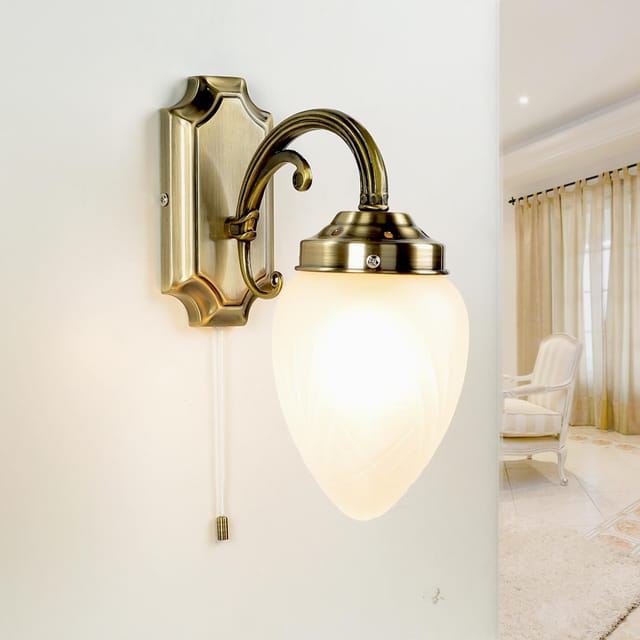 Wandleuchte mit Zugschalter Glas Metall Jugendstil elegant mahja