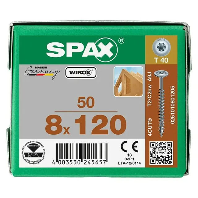 Banyo - spax 0251010801205 Holzschraube 8 mm 120 mm t-star plus Stahl wirox 50 St.