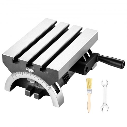 VEVOR Winkeltisch Schwenkbar 178x127 mm 0-45° Links & Rechts Verstellbar, Frästisch zur Verwendung auf Fräsmaschinen & Bohrmaschinen, Gusseisen Konstruktion, 3 T-Nuten, Skala mit 1-Grad-Schritten