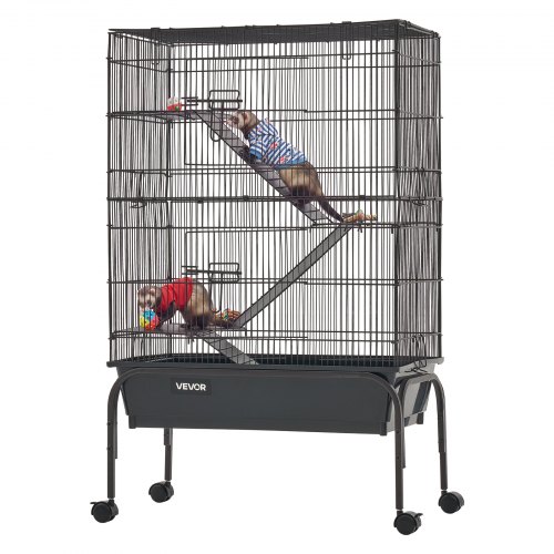 VEVOR Kleintierkäfig Metall Frettchenkäfig Kleintiergehege 63x36x101 cm, Frettchen Chinchillas Gleithörnchen Meerschweinchen & Kaninchen 3-Stöckig 13,97 mm Drahtabstand Feststellbare Schwenkrolle