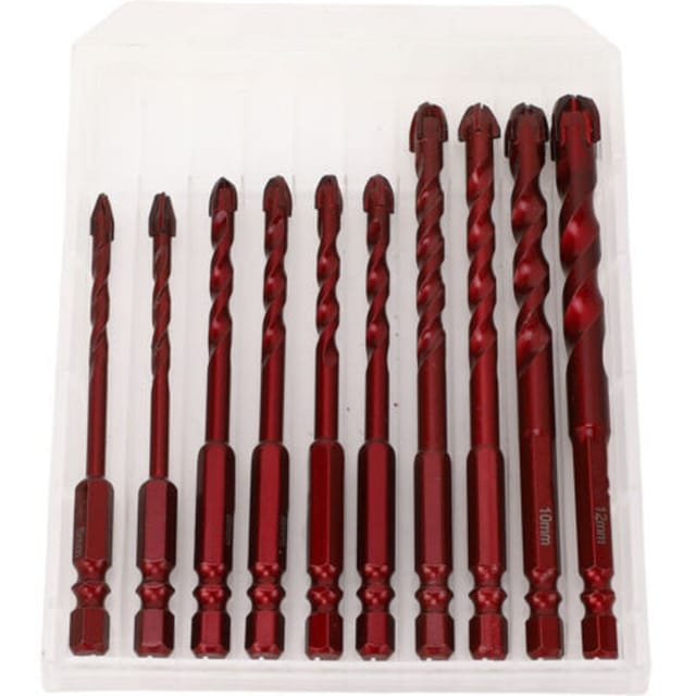 Set Mit 10 Betonbohrern, 5 Bis 12 Mm (3/16 Zoll, 1/2 Zoll, 1/4 Zoll), Sechskantschaft, Keramik, Für Holz Und Kunststoff