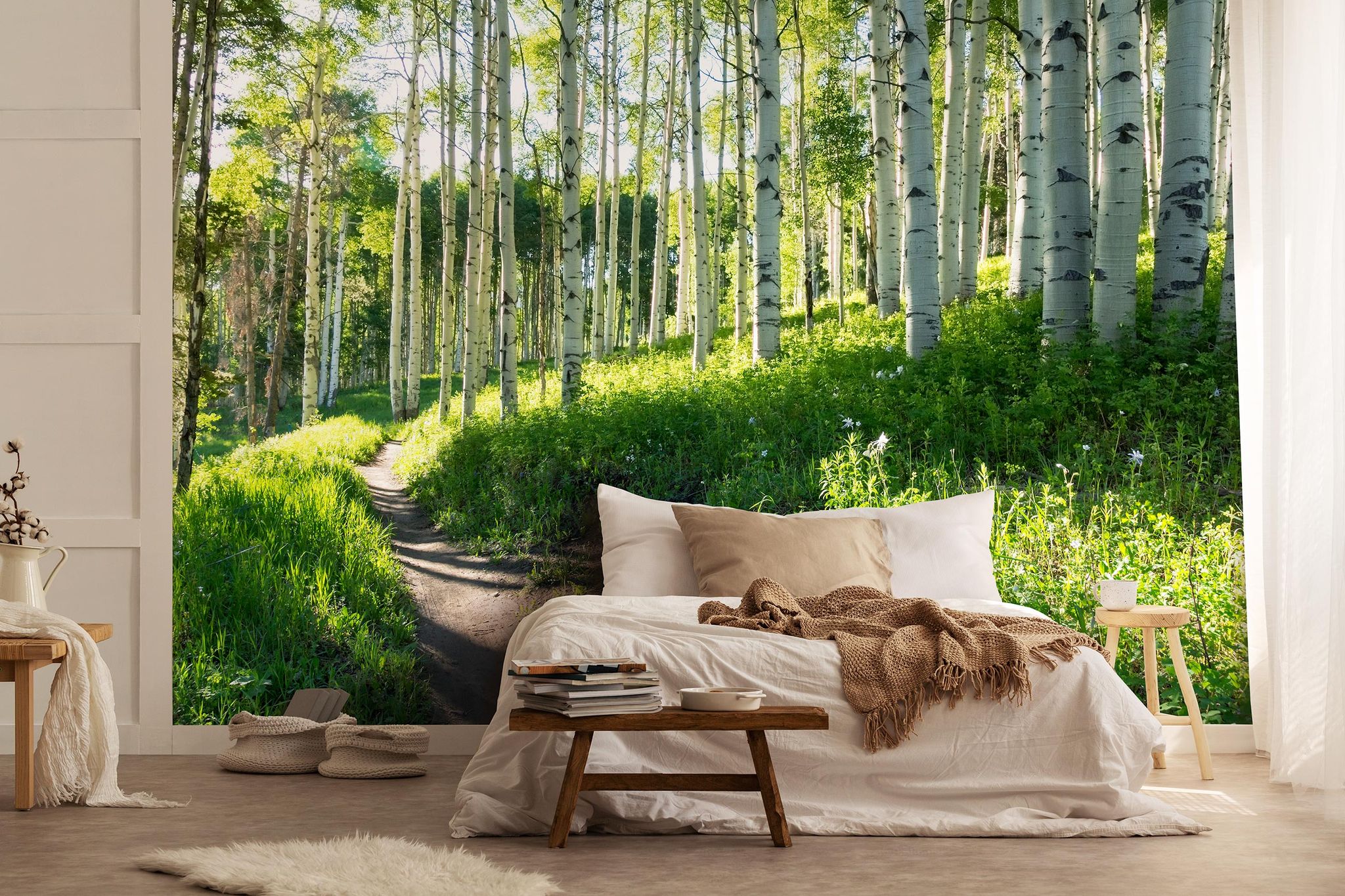 Fototapete Birkenwald Sonnig, Für Wohnzimmer Und Schlafzimmer, 400 X 280 Cm – Komplettset Inkl. Kleister & Anleitung