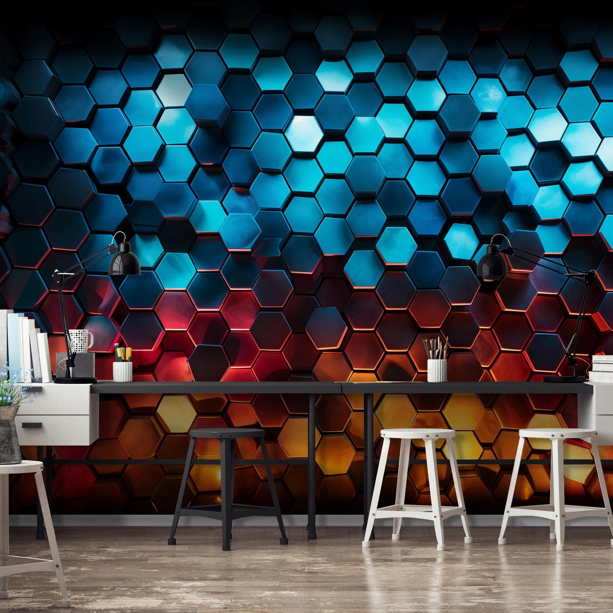 Fototapete Hexagone 3d-optik, Für Jugendzimmer, 200 X 140 Cm – Komplettset Inkl. Kleister & Anleitung