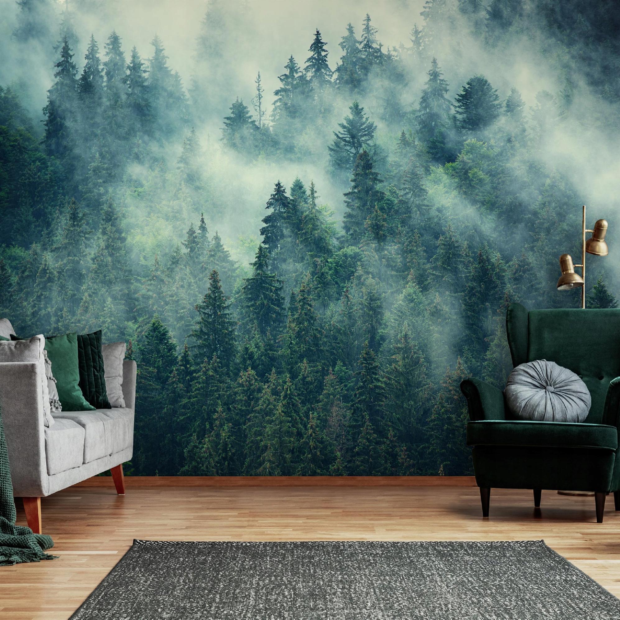 Fototapete Nebelwald Grün, Für Wohnzimmer Und Schlafzimmer, 250 X 175 Cm – Komplettset Inkl. Kleister & Anleitung