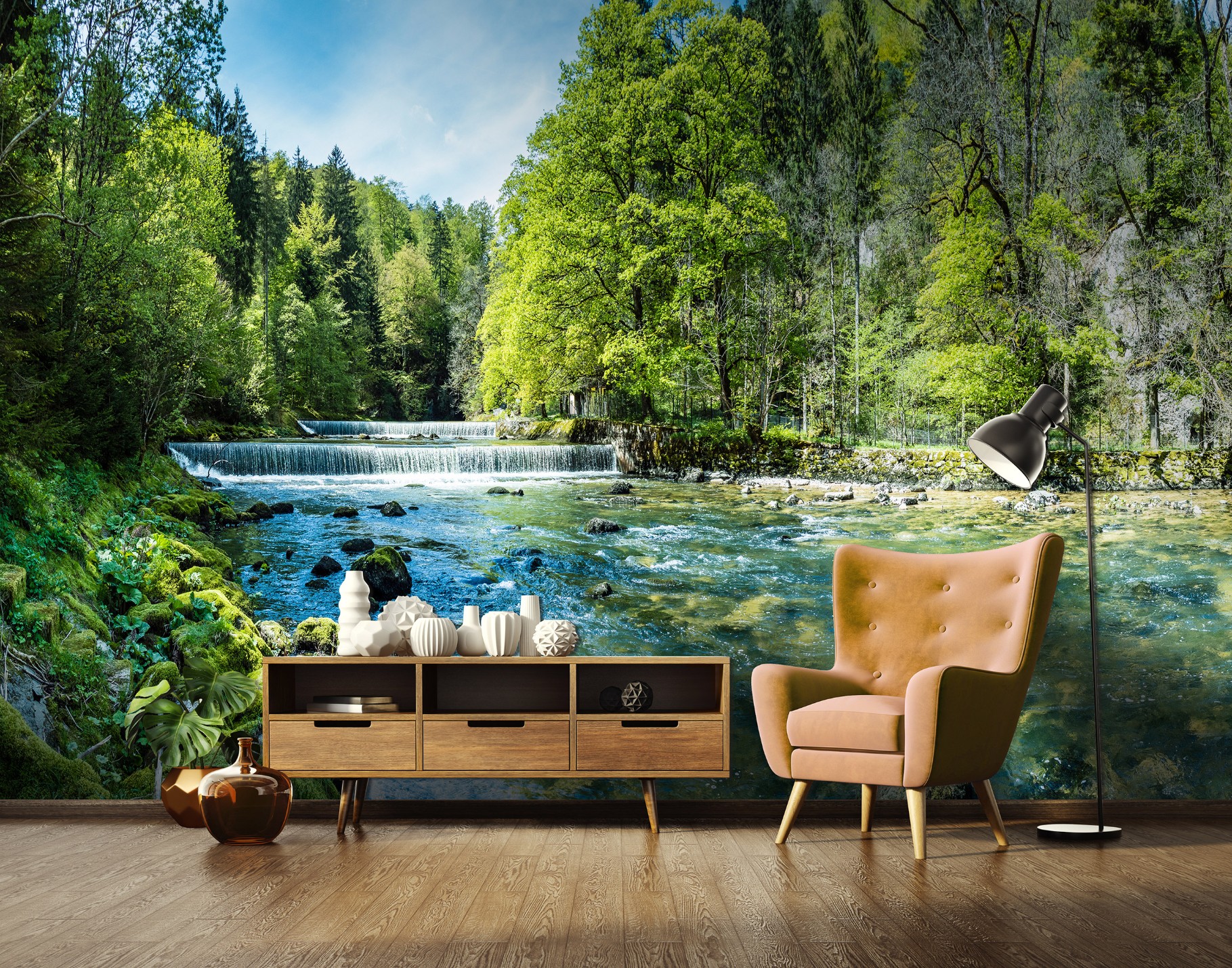 Fototapete Wasserfall Wald Natur Landschaft 3d-optik, Für Wohnzimmer, 350 X 250 Cm – Komplettset Inkl. Kleister & Anleitung