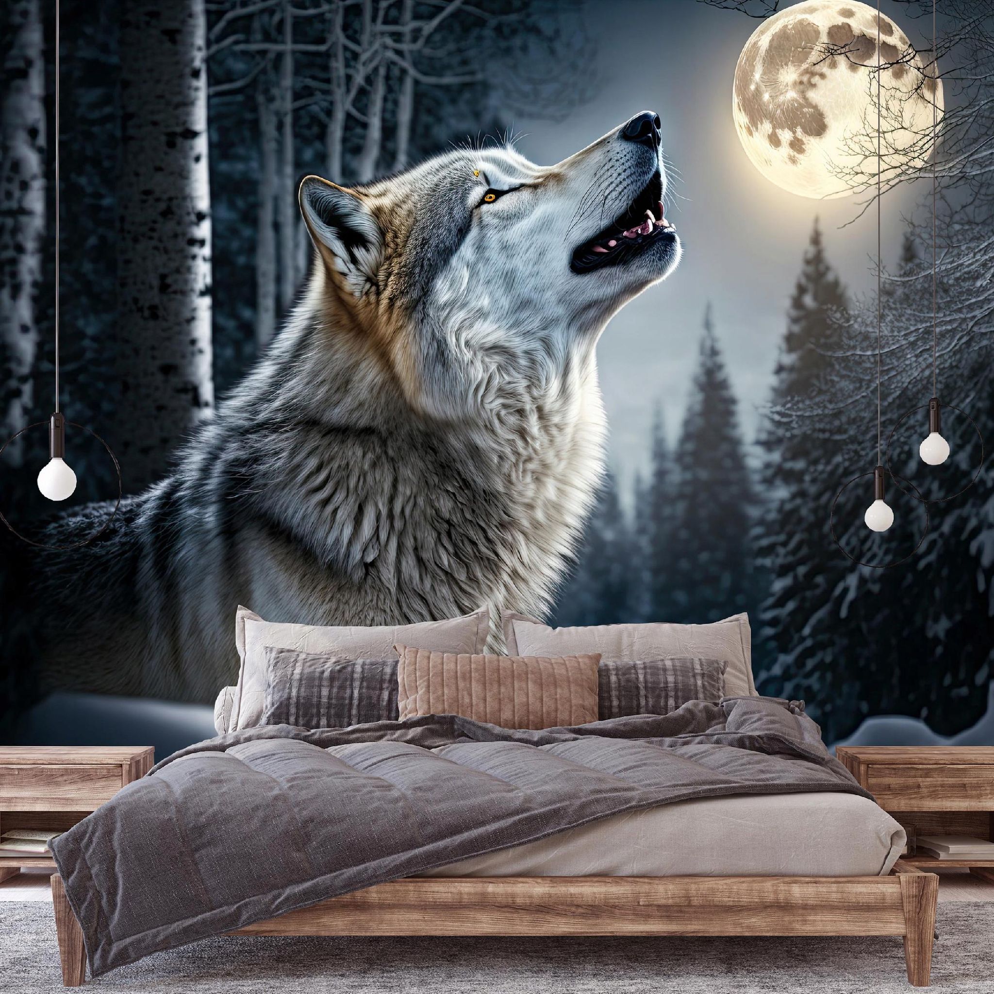 Fototapete Wolf Wald Mond Nacht, Für Wohnzimmer Und Schlafzimmer, 200 X 140 Cm – Komplettset Inkl. Kleister & Anleitung