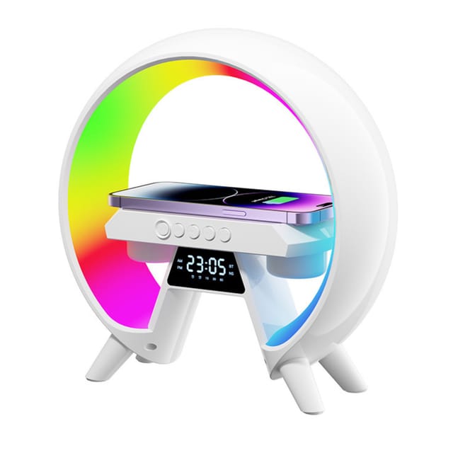 Intelligente Tischleuchte Mit Kabellosem Ladegerät, G-förmiger Bluetooth-lautsprecher Mit Wecker, Dimmbare Led-tischleuchte