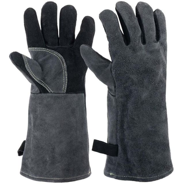 40 Cm Lange, Hitzebeständige Lederhandschuhe Für Grillabende, Geeignet Für Feuer, Schweißen, Kamine, Öfen, Kochen Und Bratpfannen.