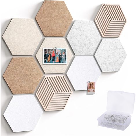 Große Sechseckige Korktafel (30 X 26 Cm), 10 Filz-pinnwände Mit 50 Reißzwecken, Wandmontierte Korktafel Für Büro Und Zuhause