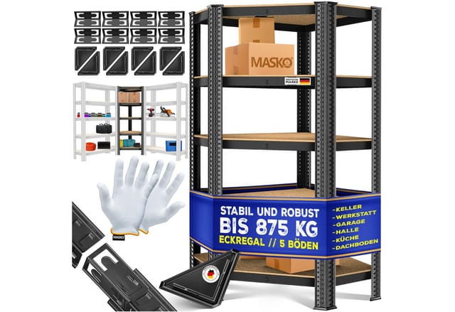 Eckregal Lagerregal Schwerlastregal Kellerregal 180x75x40cm Bis 875 Kg 5 Verstellbare Ablagen Mdf-platten Regal Aus Metall Steckregal Schwarz - Masko