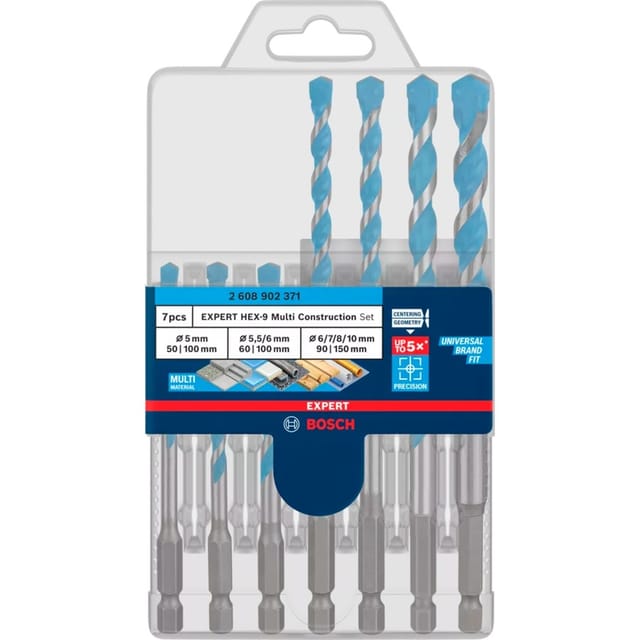 Bosch - expert HEX-9 Multi Construction Bohrer-Set, 5/5,5/6/7/8/10 mm, 7-tlg.