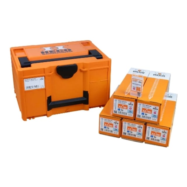 Heco Schrauben - heco Aktionskoffer 'Tellerkopf', HT-plus Tellerkopfschrauben 8,0 x 180, Teilgewinde, blau verzinkt, HT-plus Tellerkopfschrauben 8,0