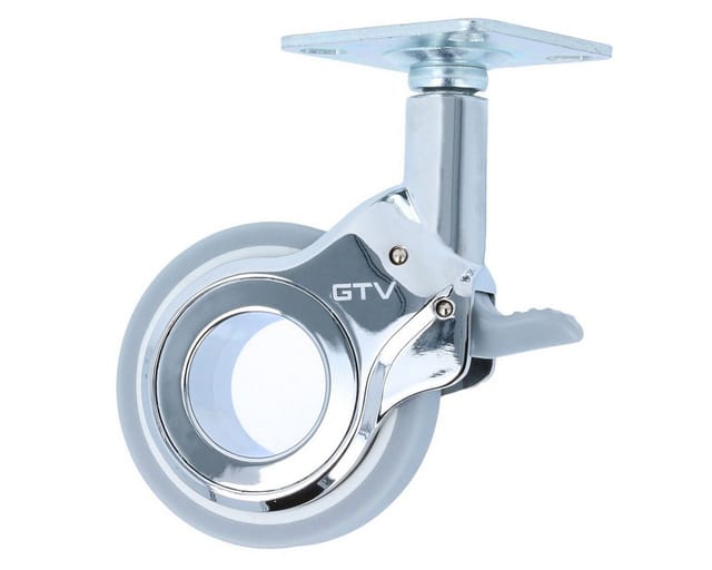 Möbelrolle Chrom glänzend bodenschonend Lenkrolle Laufrolle Grau 60mm mit Bremse