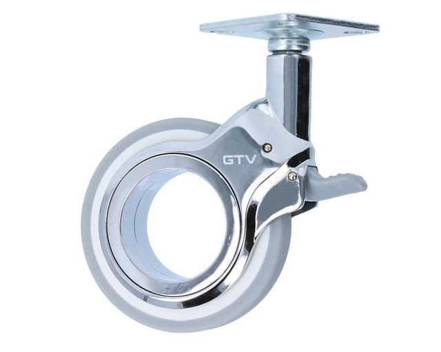 Ms Beschläge - Möbelrolle Chrom glänzend bodenschonend Lenkrolle Laufrolle Grau 75mm mit Bremse