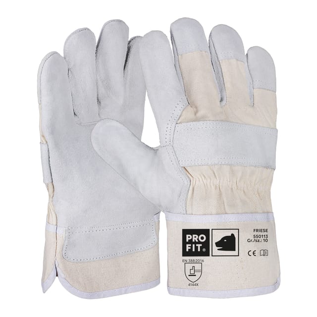 PRO FIT Rindspaltleder Arbeitshandschuh FRIESE, Größe 12 (XXXL) - 1 Paar, natur, Canvas-Stulpe, weich & flexibel