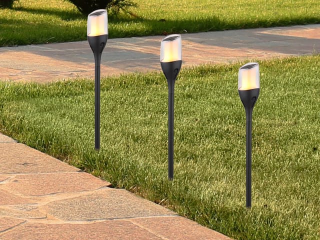 Meinewunschleuchte - 2er Set led Solarfackeln mit Flammeneffekt, Höhe verlängerbar bis 64,5cm