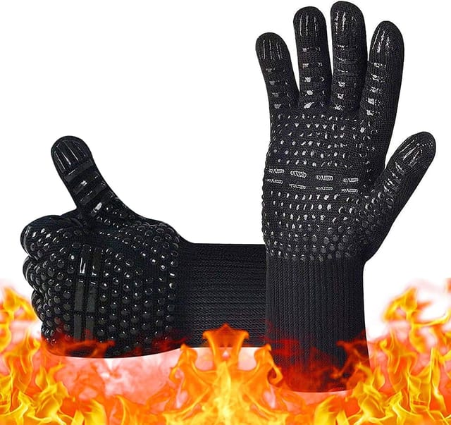 Grillhandschuhe, 1472 °f extrem hitzebeständige Ofenhandschuhe, Silikon, rutschfeste heiße Kochhandschuhe zum Grillen, Backen (schwarz, 1 Paar)