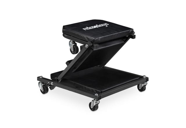 Rollbrett Werkstatt bis 150 kg, 2in1 Rollsitz & Werkstattliege, klappbar, 360° drehbar, Auto, Stahl, schwarz - Relaxdays