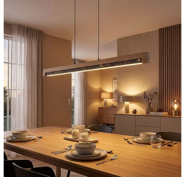 Pendellampe Hängeleuchte Holzlampe Esstischleuchte Wohnzimmerlampe Küchenleuchte, Metall Alu Holz Kunststoff schwarz braun, 1x LED 24W 580Lm 3000K