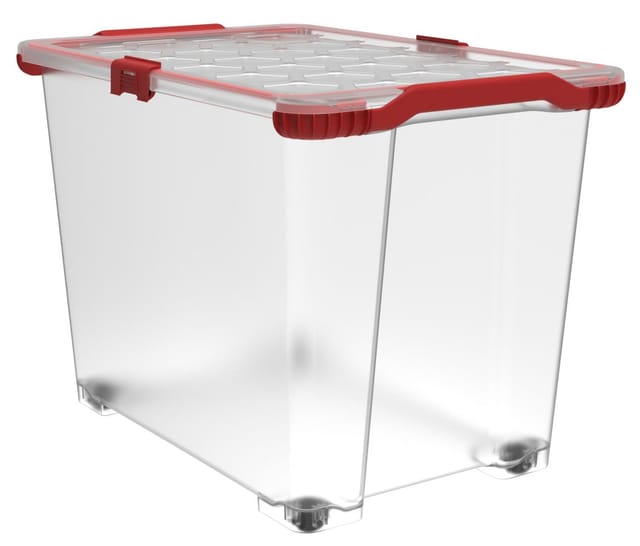 Rotho - Aufbewahrungsbox Evo Total mit Rollen und Deckel 65 l transparent Stapelbox
