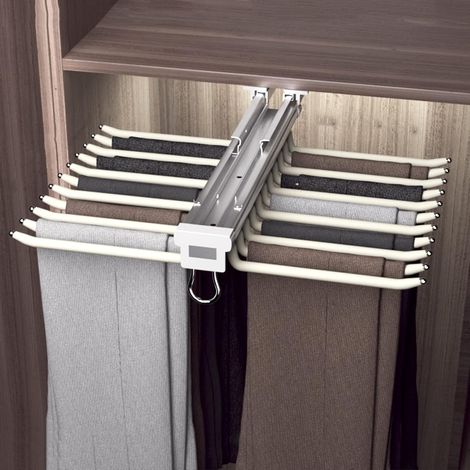 Abnehmbarer Hosenhalter Mit 10/22 Armen, 2 Ausführungen. Abnehmbarer Hosenhalter Mit Doppelter Reihe Ausziehbarer, Stoßdämpfender Schienen Für Platzsparende Aufbewahrung.