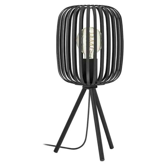 Tischlampe Romazzina, Stativ Nachttischlampe, Dreibein Tischleuchte aus Metall in Schwarz, Deko Schlafzimmer, Wohnzimmer Tisch Lampe mit E27 Fassung