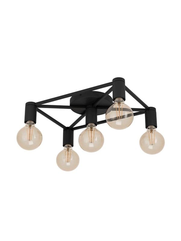 Deckenlampe Speke, 5-flammige Deckenleuchte, Deckenbeleuchtung Vintage, Industrial, Retro, Wohnzimmerlampe aus Stahl in schwarz, Lampe Decke mit E27