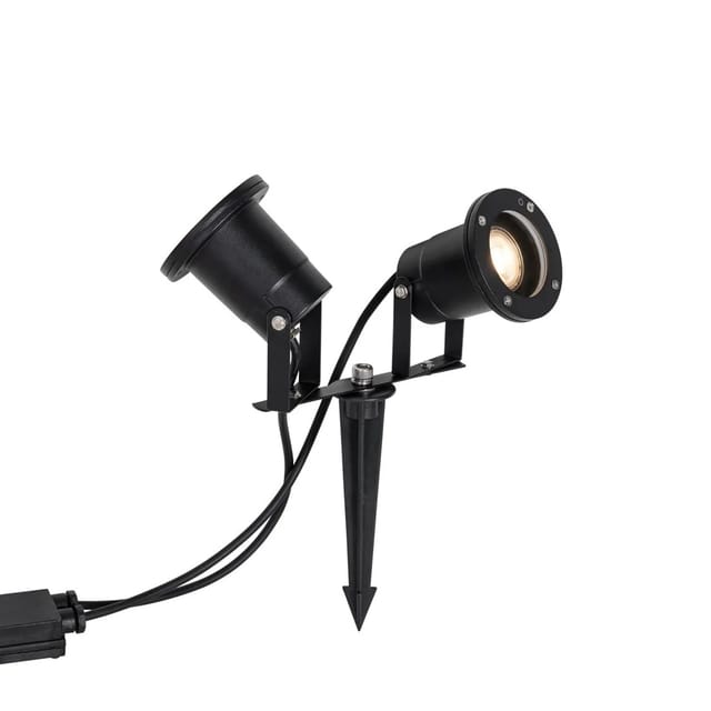 Qazqa - Gartenstrahler schwarz inkl. Kabel und Stecker 2-flammig IP65 - Basic