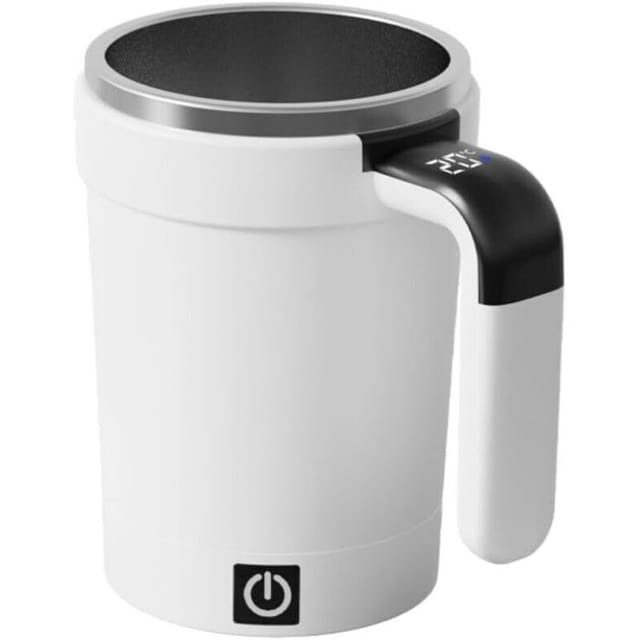 Wiederbefüllbarer Kaffeebecher Mit Automatischer Rührfunktion Und Temperaturanzeige Am Griff Zum Effizienten Mischen Von Heißen Und Kalten Getränken (weiß)