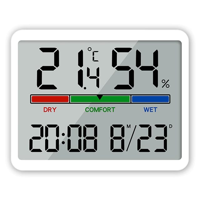 Thermo-hygrometer – Großes Lcd-display – Mit Uhrfunktion – Geeignet Für Gewächshäuser Und Wohnhäuser – Weiß